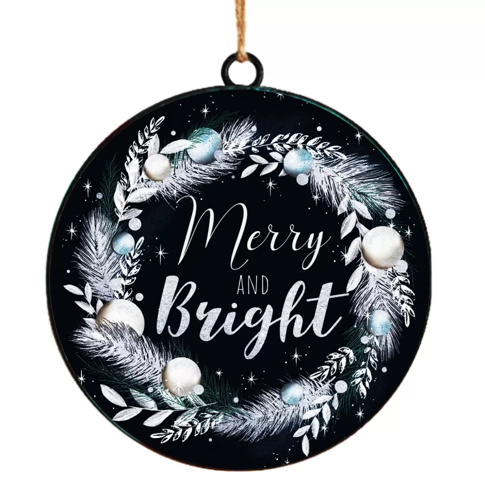 Christmas Forever ORN METAL DISC 4″ “MERRY & BRIGHT”