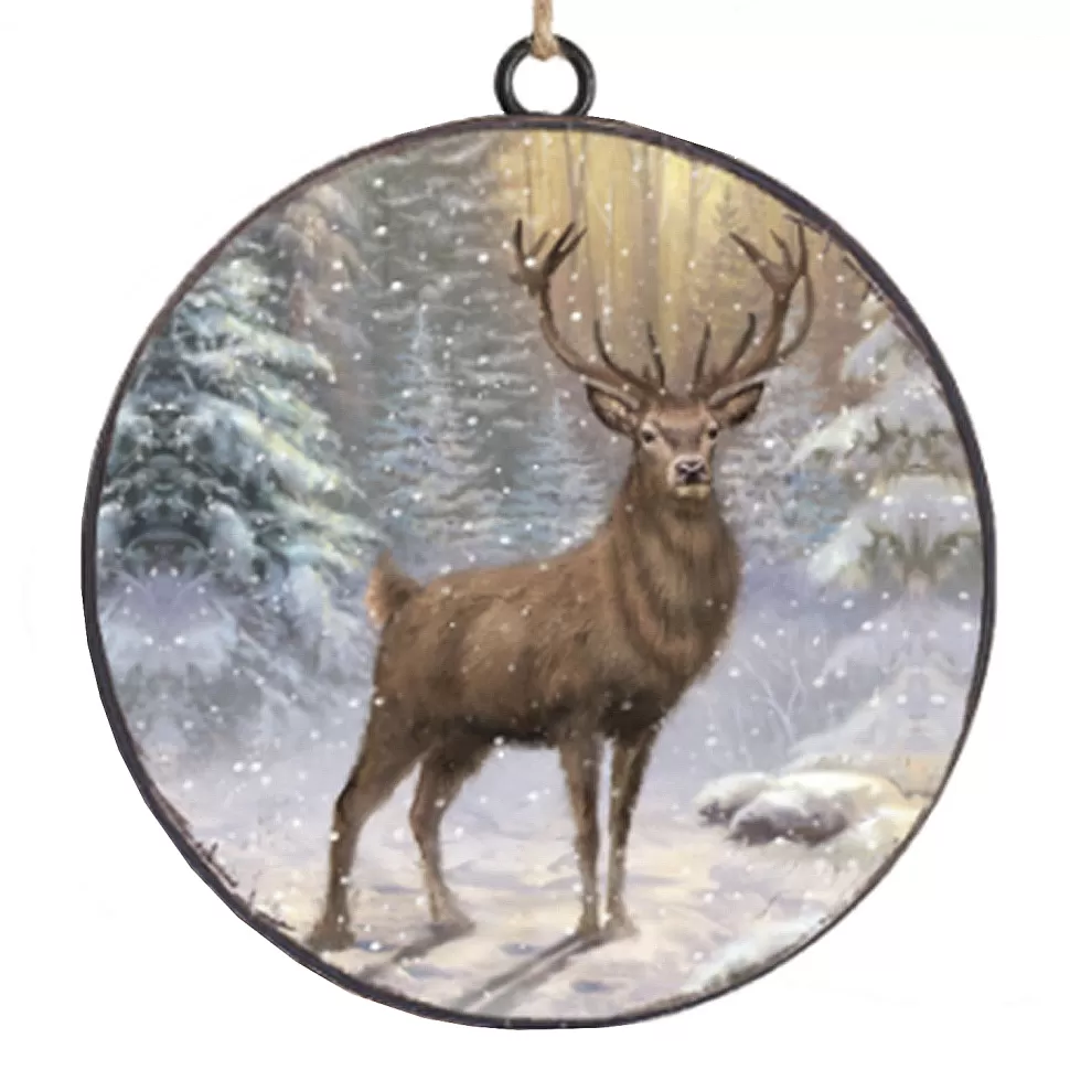 Christmas Forever ORN METAL DISC 4″ REINDEER IN FOREST
