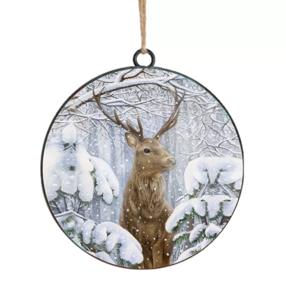 Christmas Forever ORN METAL DISC 4″ REINDER SNOWY SCENE