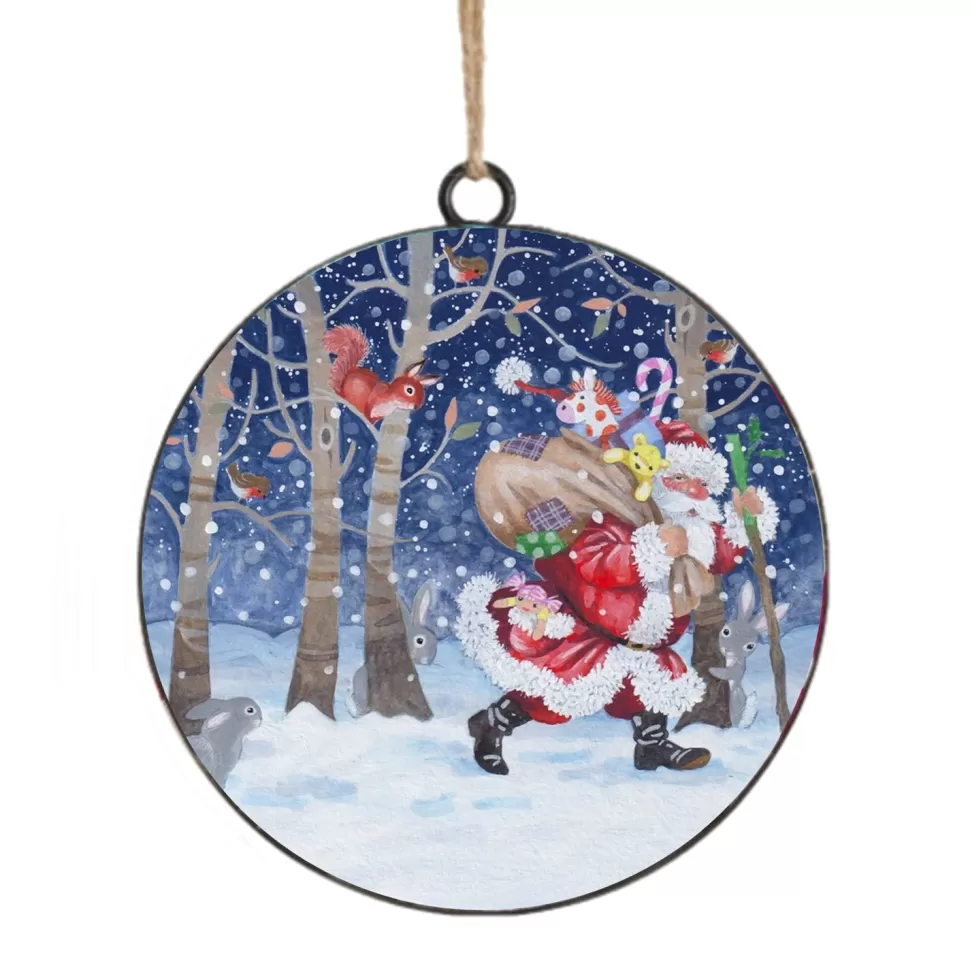 Christmas Forever ORN METAL DISC 4″ SANTA ESCAPE CARRYING GIFT BAG