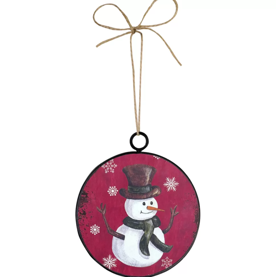 Christmas Forever ORN METAL DISC 4″ W/SNOWMAN AND SNOWFLAKE PRINT