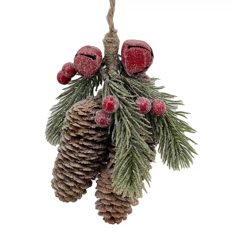 Christmas Forever ORN NAT. PINE & CONES FROSTED NATURAL 2.5″ W/ BERRIES & RED BELLS