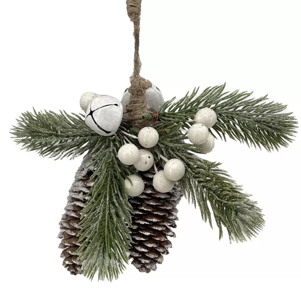 Christmas Forever ORN NAT. PINE & CONES FROSTED NATURAL 2.5″ W/ BERRIES & WHITE BELLS