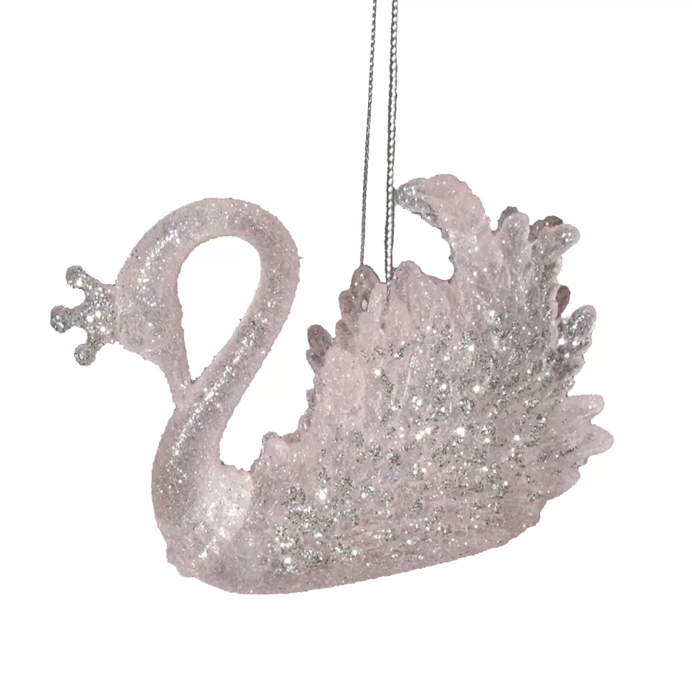 Christmas Forever ORN PINK CROWNED SWAN 4.5″ W/ SILVER GLITTER