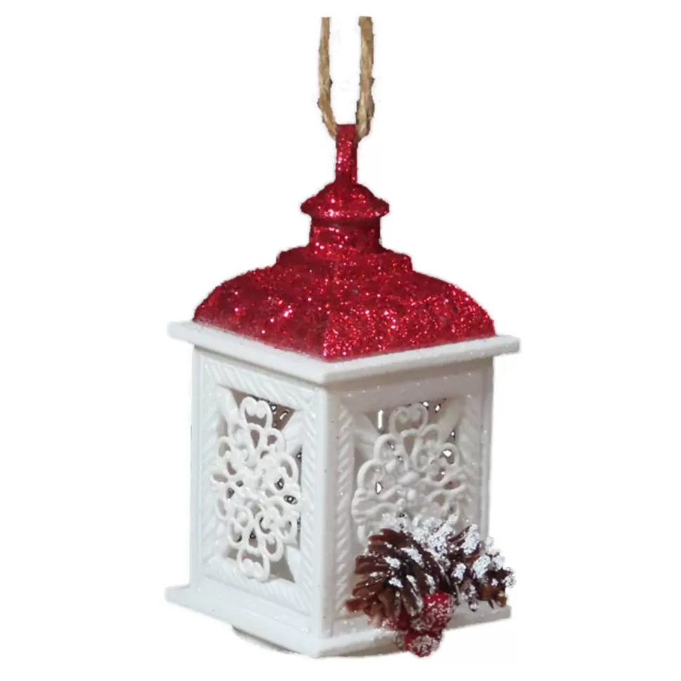 Christmas Forever ORN RED / WHITE ENGRAVED OIL LAMP 4″ W/ FROST GLITTER