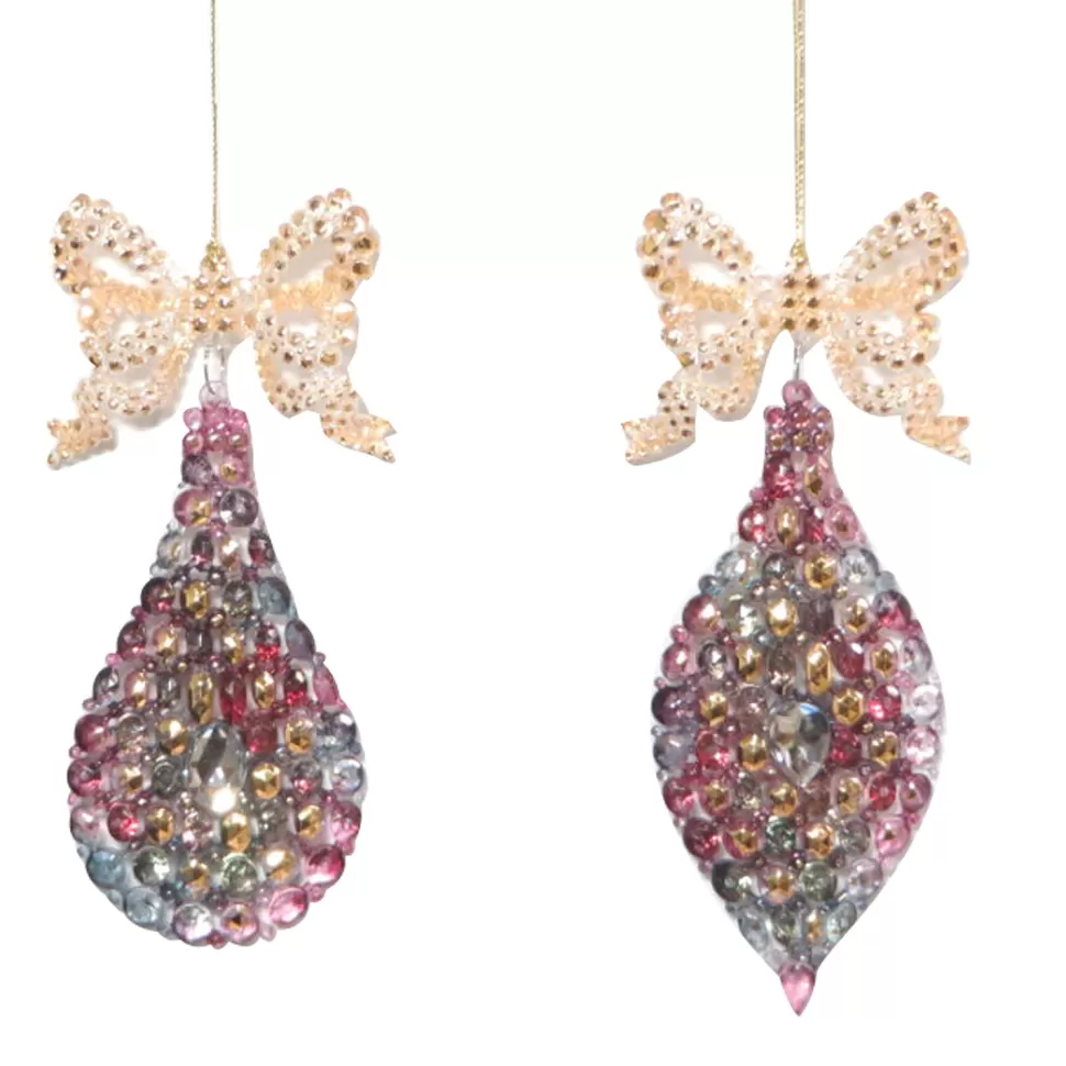 Christmas Forever ORN ROSE GOLD/ MULI DROP 6″&7″ W/ GILT GOLD BOW 2 ASST.