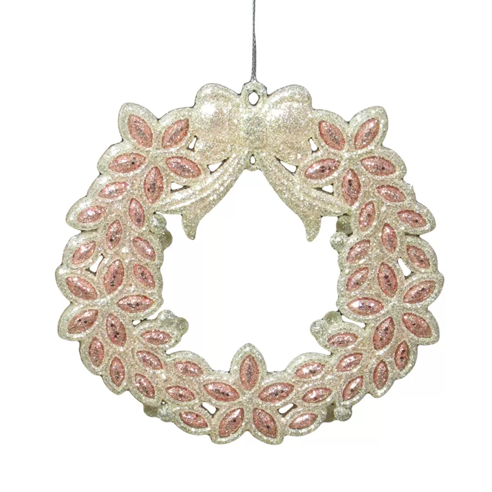 Christmas Forever ORN ROSEGOLD WREATH 5″ W/ CHAMPAGNE GLITTER