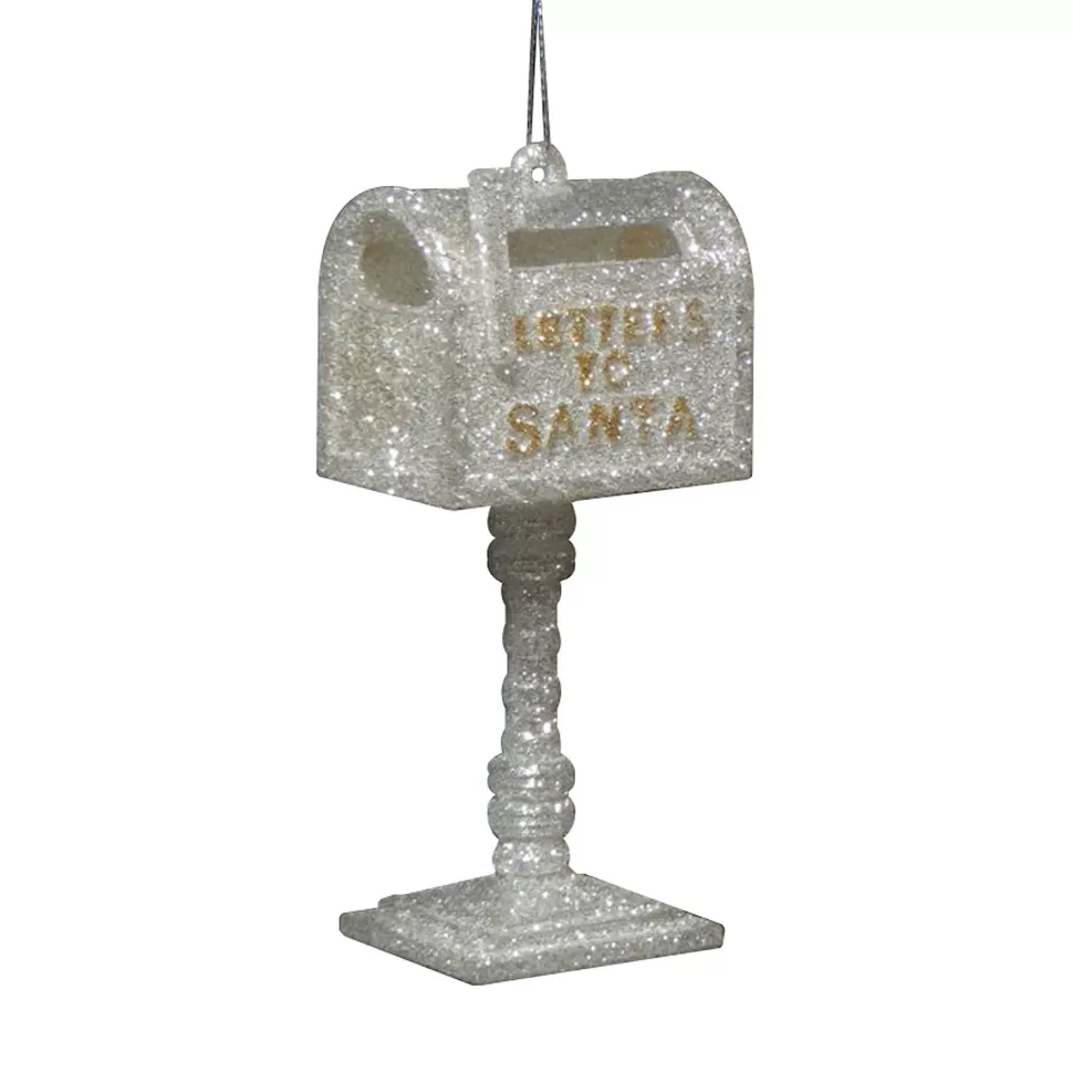 Christmas Forever ORN SILVER “LETTER TO SANTA” MAIL BOX 4″ BRIGHT SILVER & GOLD GLITTER