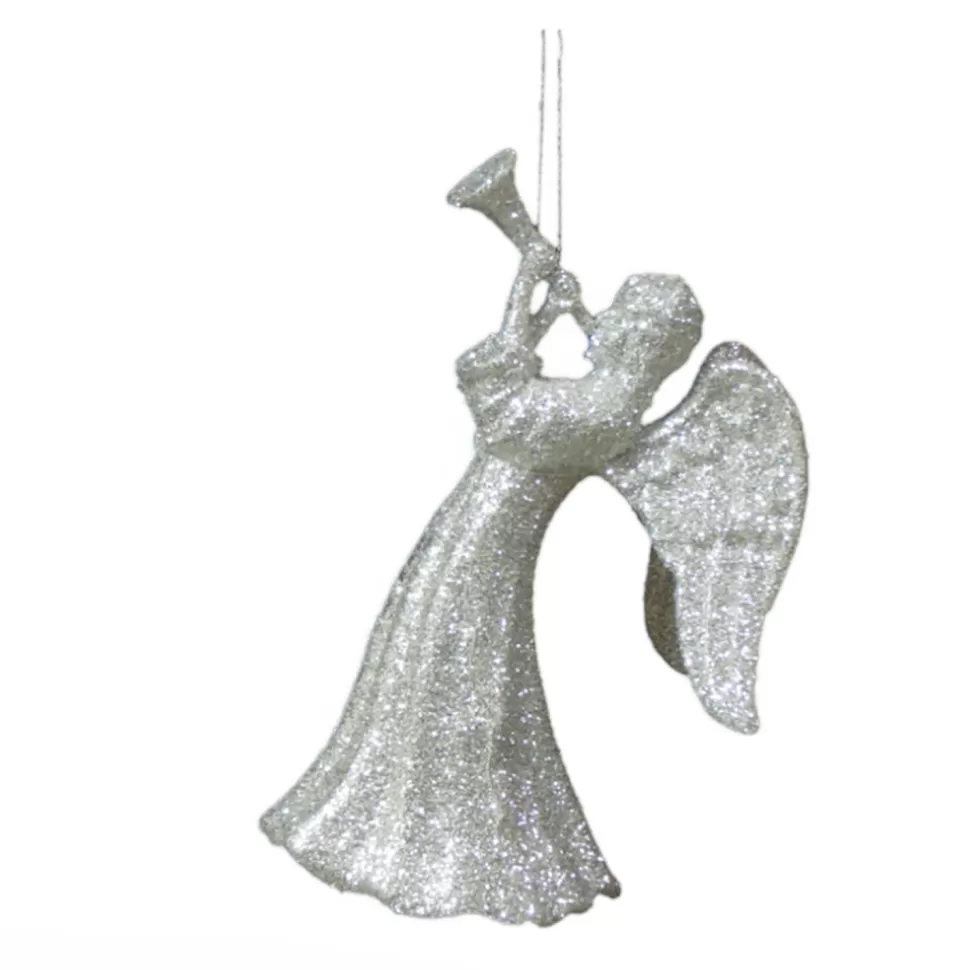 Christmas Forever ORN SILVER ANGEL 5″ W/HORN W/ BRIGHT SILVER GLITTER