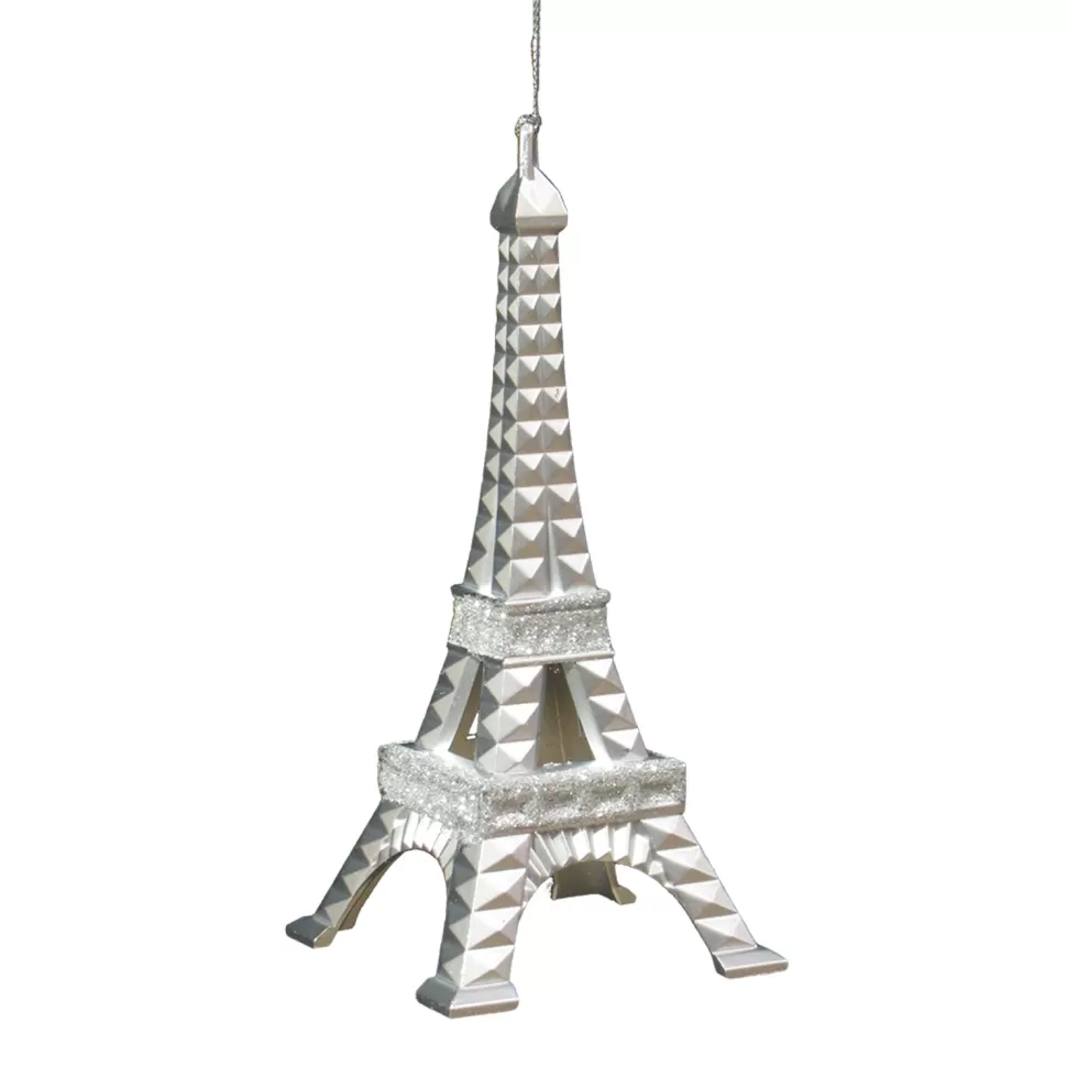 Christmas Forever ORN SILVER EIFFEL TOWER 5.5″ MATTE W/ GLTR.