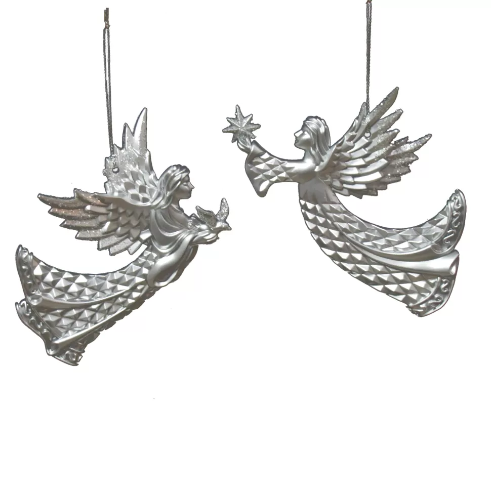 Christmas Forever ORN SILVER FLYING ANGEL 5.5″ MATT W/ GLITTER 2 ASSTD.