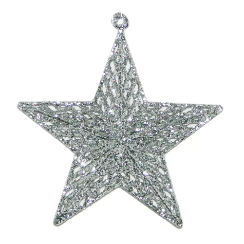 Christmas Forever ORN SILVER MESH STAR 7″ W/GLTR