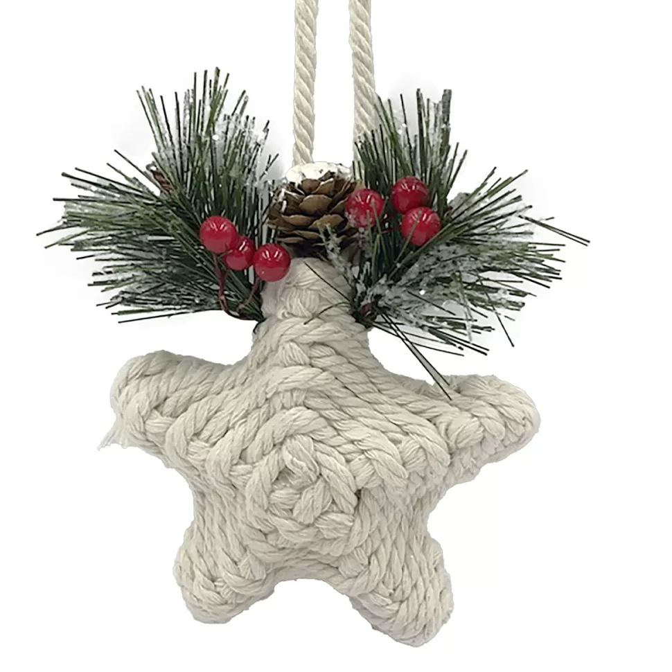 Christmas Forever ORN STAR KNOTCRAFT 5″ CREAM/NATURAL W/ PINE, BERRIES & CONES