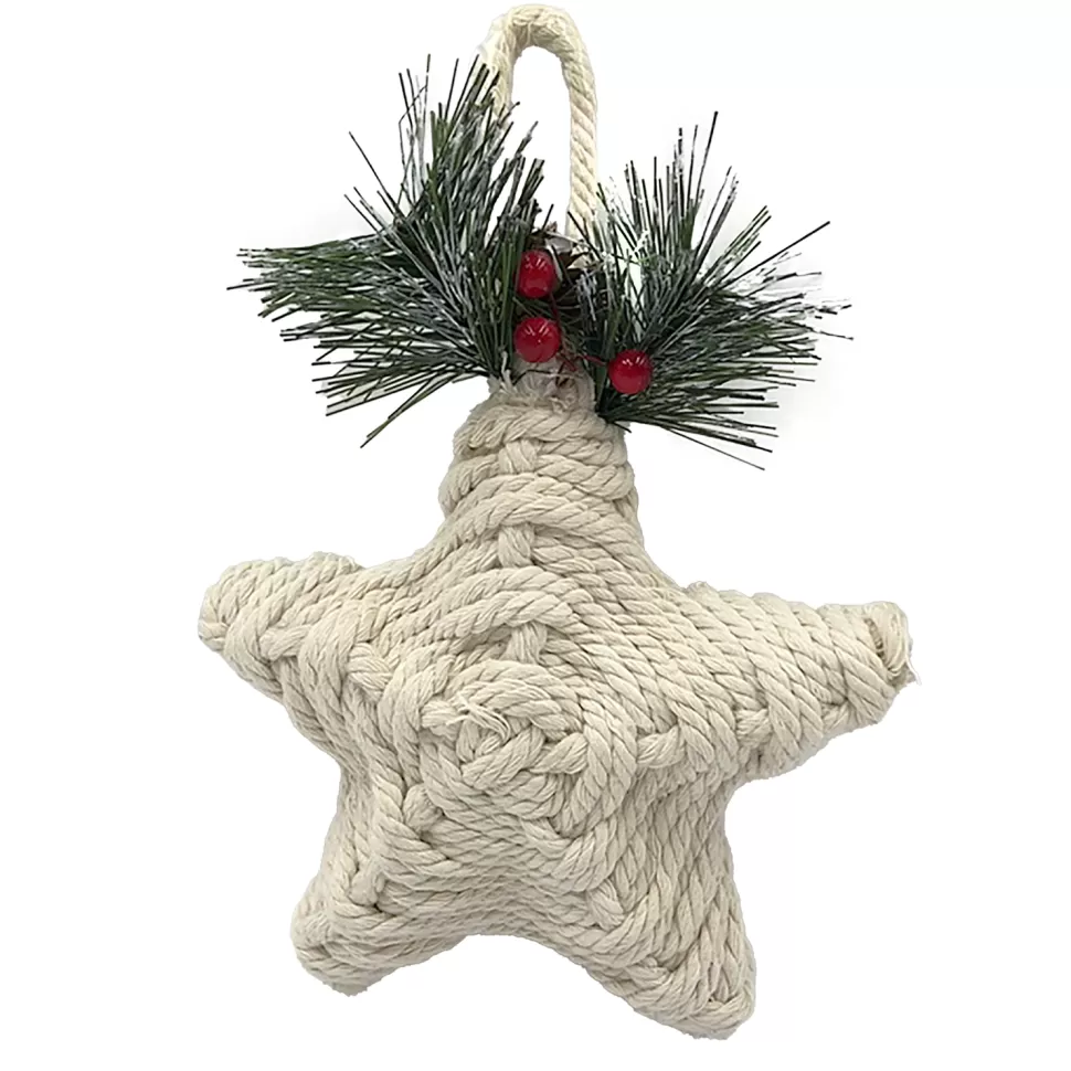Christmas Forever ORN STAR KNOTCRAFT 6″ CREAM/NATURAL W/ PINE, BERRIES & CONES