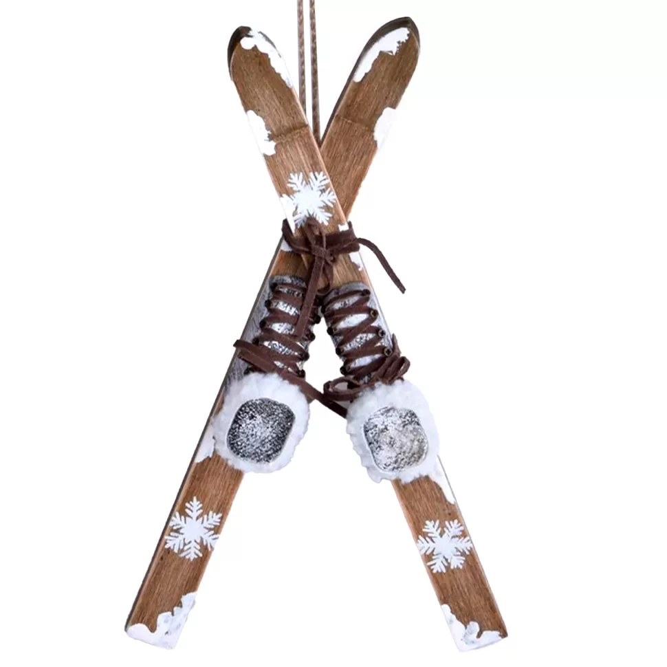 Christmas Forever ORN WINTER WOODEN SKI BOARD W/ SHOES 13″ BROWN/NAT