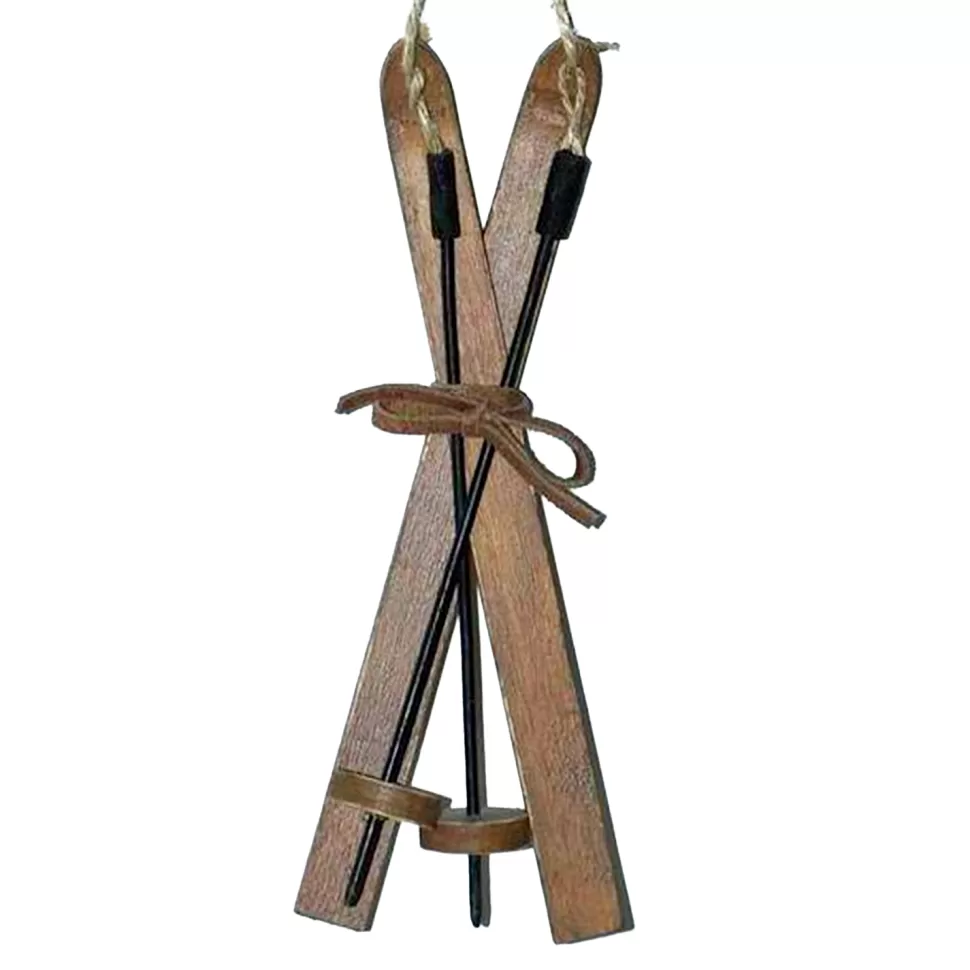 Christmas Forever ORN WINTER WOODEN SKI BOARD W/ STICK 7.5″ BROWN/NAT