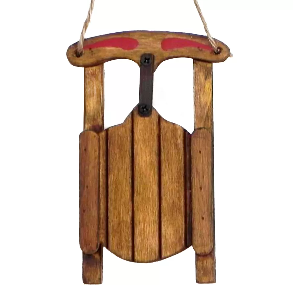 Christmas Forever ORN WINTER WOODEN SLED 4″ BROWN/NAT