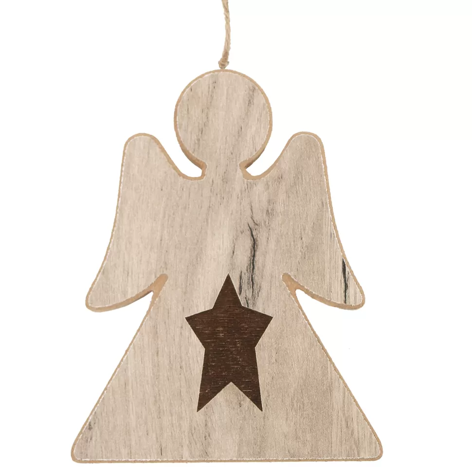 Christmas Forever ORN WOODEN ANGEL 6″ NATURAL WITH STAR