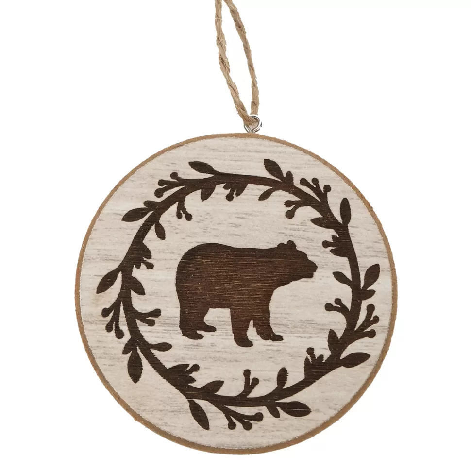 Christmas Forever ORN WOODEN DISC 3″ NATURAL WITH BEAR