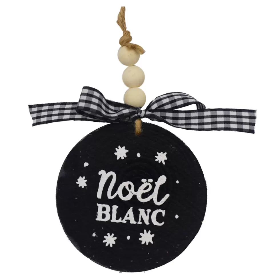 Christmas Forever ORN WOODEN DISC 4″ BLACK W/NOEL