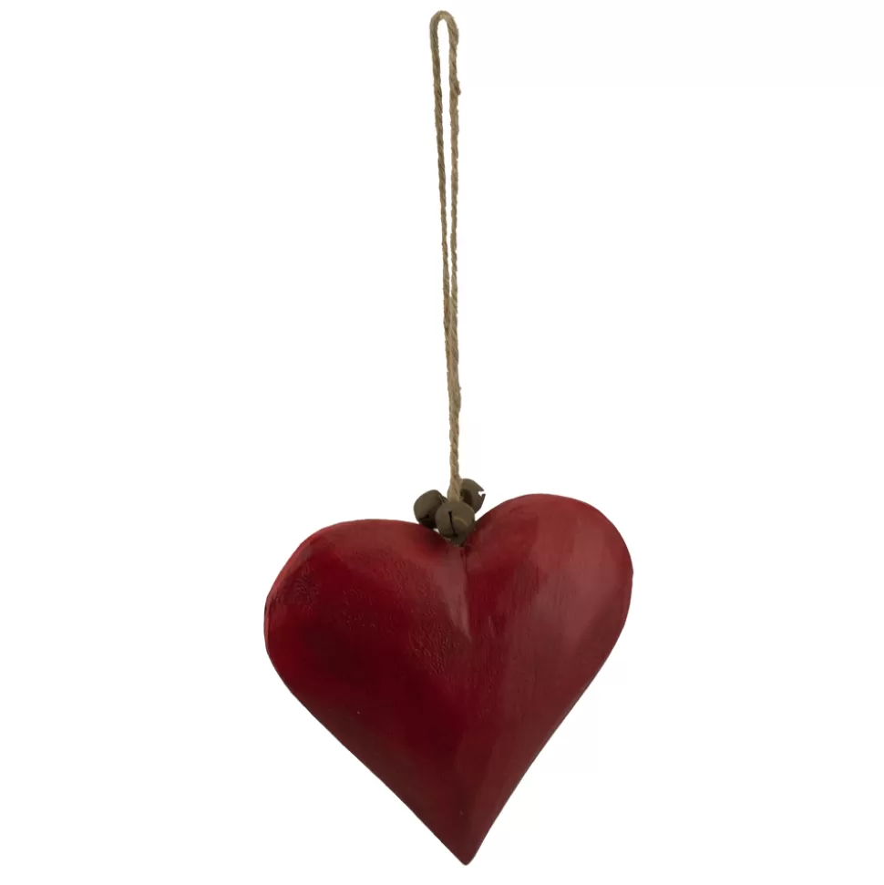 Christmas Forever ORN WOODEN HEART 7.5″ RED W/ MINI BELLS