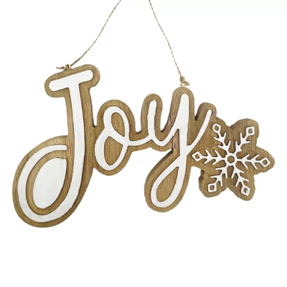 Christmas Forever ORN WOODEN “JOY” 9″ BROWN/WHITE