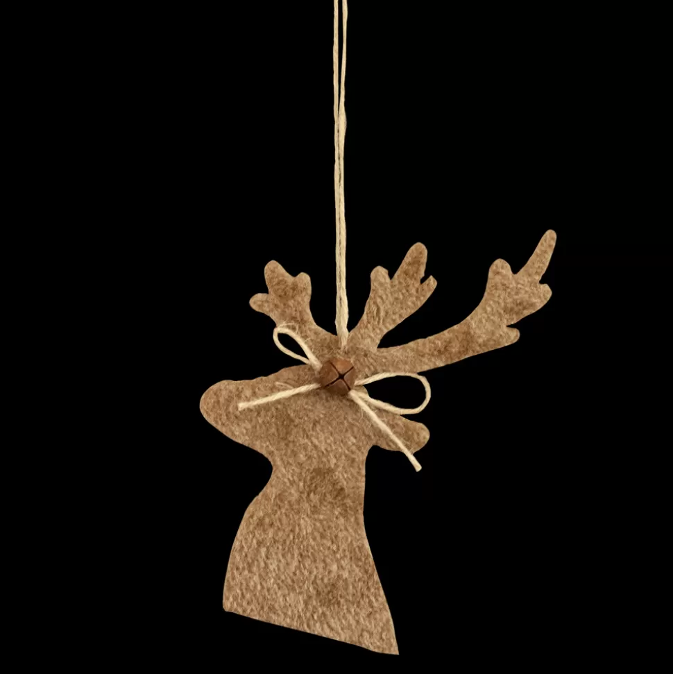 Christmas Forever ORN WOODEN MOOSE HEAD 6.25″ BROWN FUR W/BELL