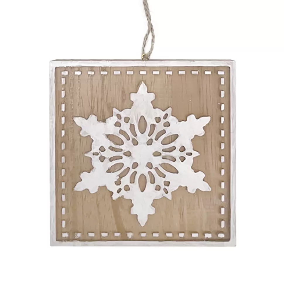 Christmas Forever ORN WOODEN SNOWFLAKE 4.5″x4.5″ NATURAL/WHITE