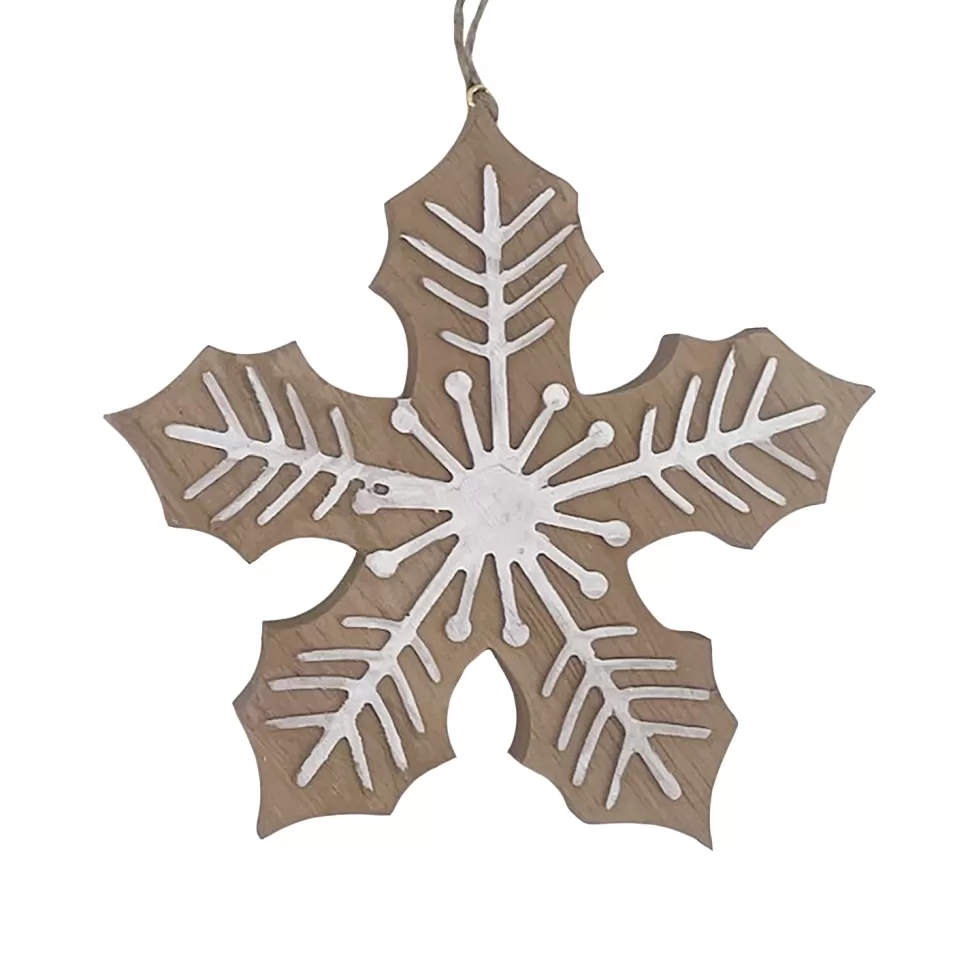 Christmas Forever ORN WOODEN SNOWFLAKE 5.5″ BROWN/WHITE