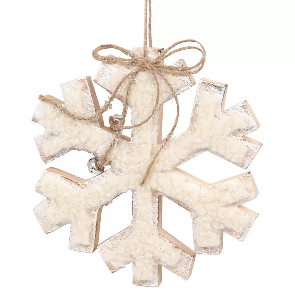 Christmas Forever ORN WOODEN SNOWFLAKE 8″ NATURAL/WHITE W/ SHERPA & BOW