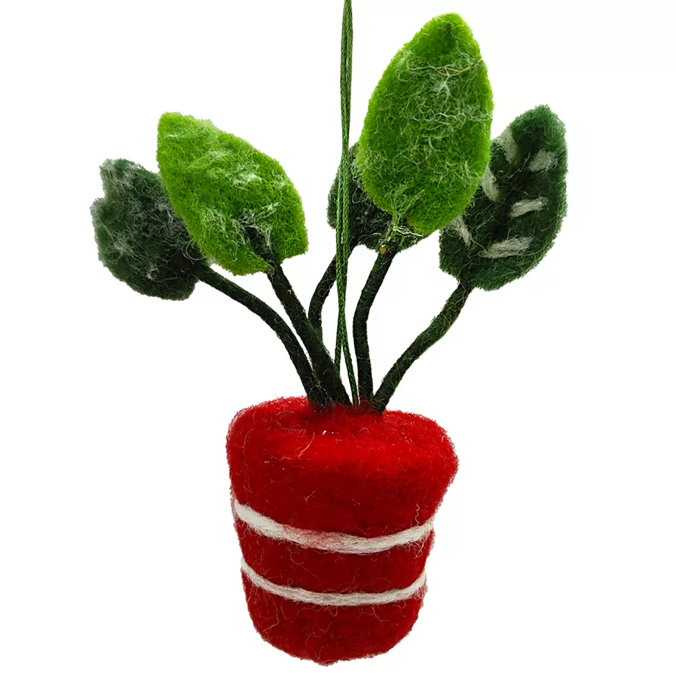 Christmas Forever ORN WOOL PLANT IN A POT 5″ RED/GREEN