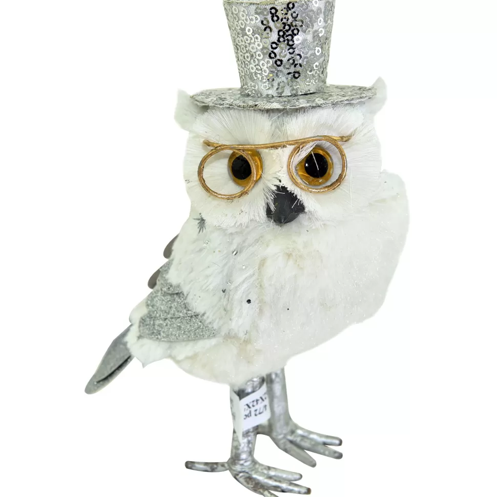 Christmas Forever OWL WHITE 7.5″ W/ SILVER GLITTER TAIL & HAT