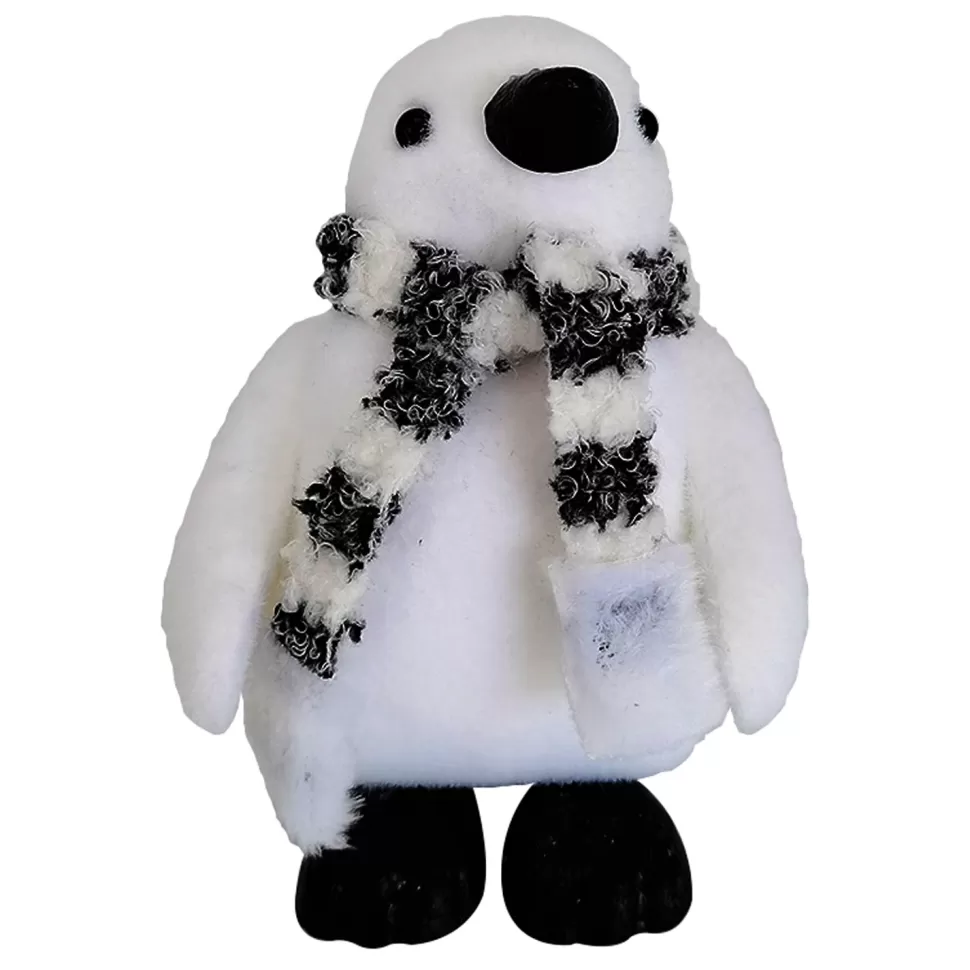 Christmas Forever PENGUIN WHITE FLOCKED 6″ W/ GRAY STRIPED SCARF