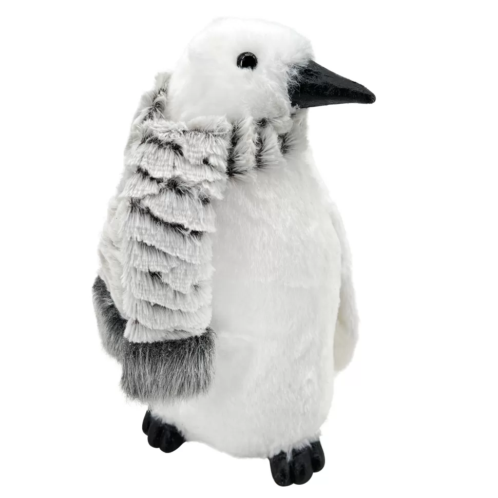 Christmas Forever PENGUIN WHITE FUR 11.5″ W/ GRAY SCARF