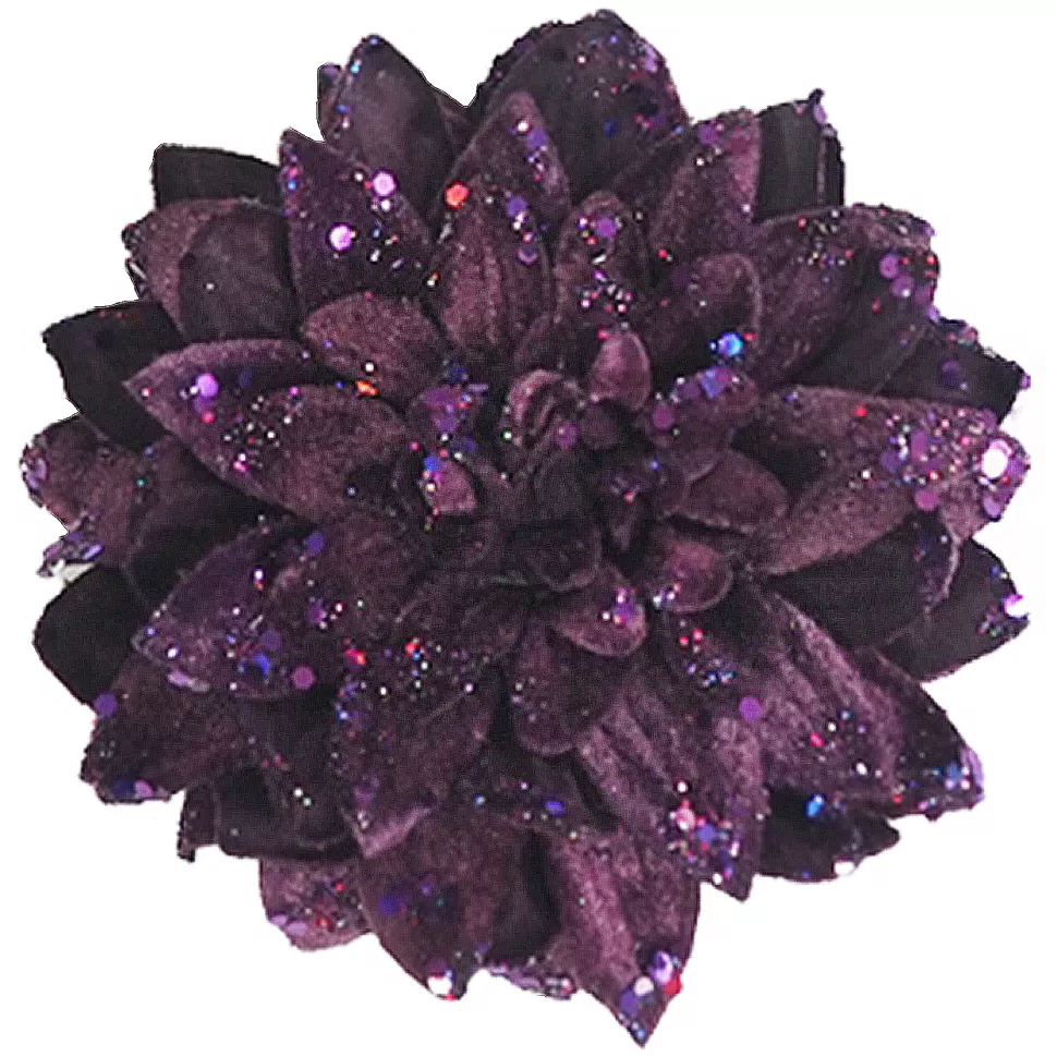 Christmas Forever PEONY HEAD PURPLE 6″ CARDED W/ GLITTER & CLIP