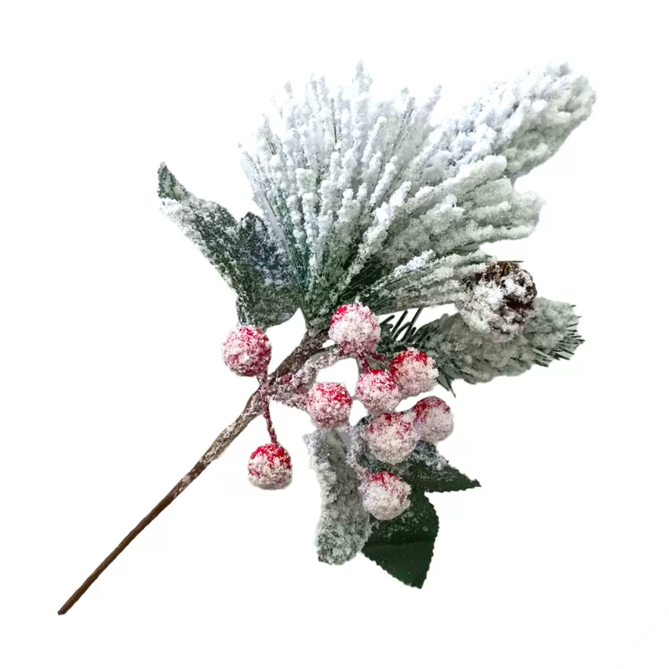 Christmas Forever PICK GRN PINE 11″ RED BERRIES & CONES FLOCKED