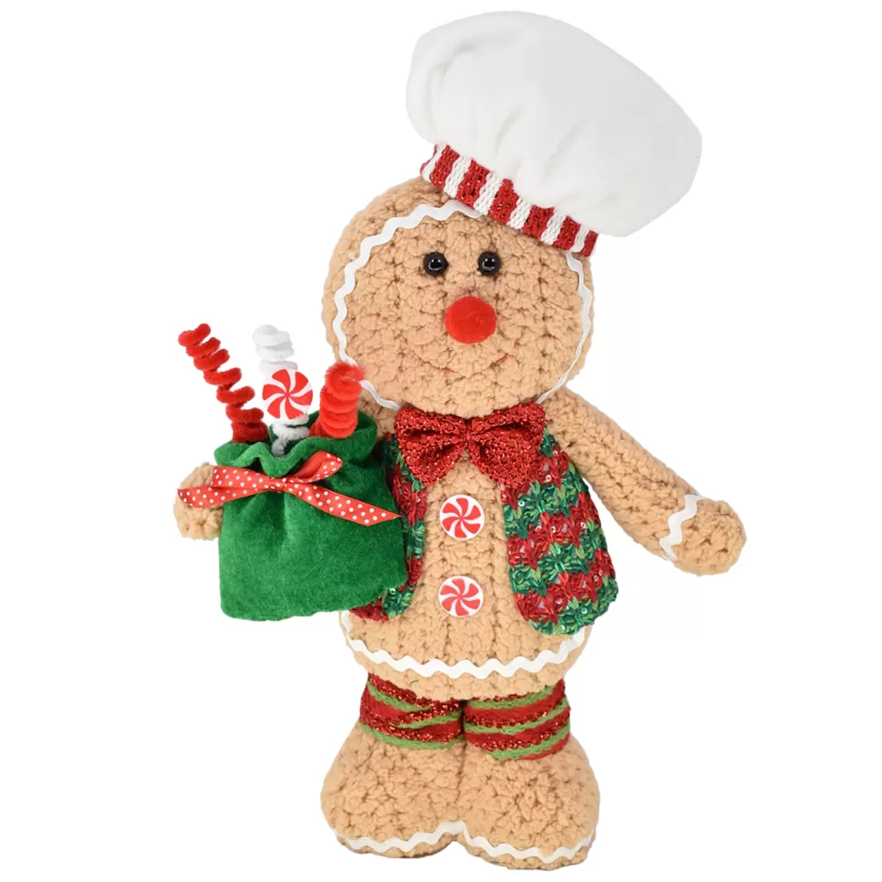 Christmas Forever PLUSH GINGERBREAD BOY STANDING 15″ W/ GIFT RED/BROWN