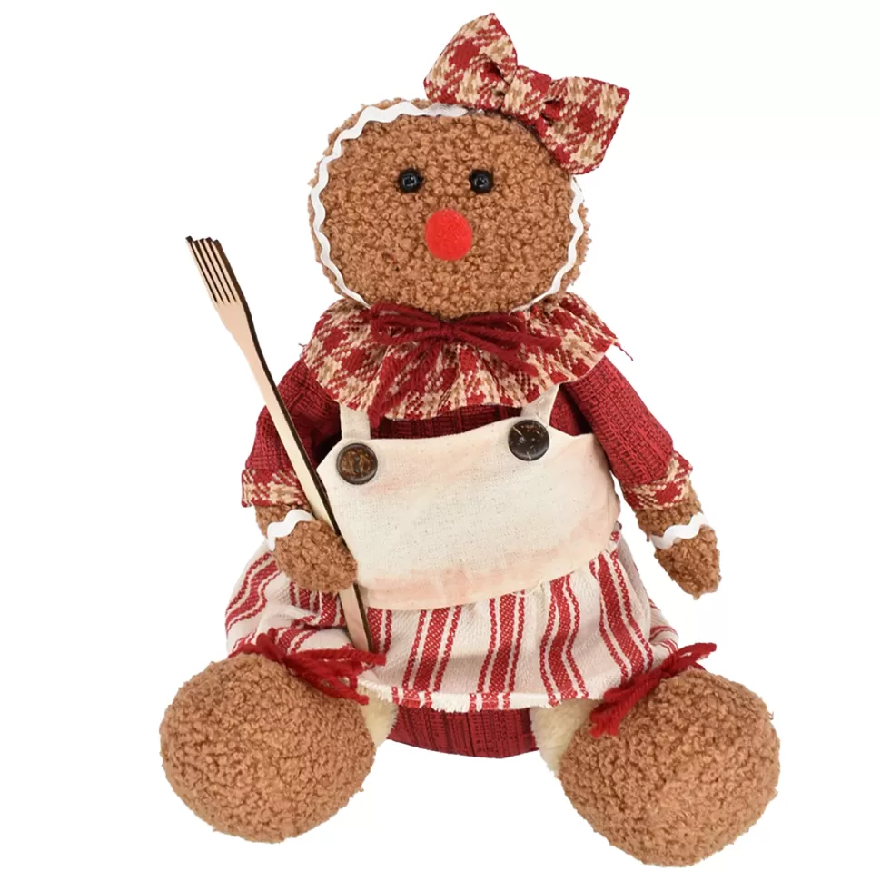 Christmas Forever PLUSH GINGERBREAD GIRL SITTING 10″ W/ FORK RED/BROWN