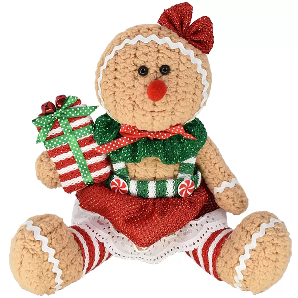 Christmas Forever PLUSH GINGERBREAD GIRL SITTING 9″ W/ GIFT RED/BROWN