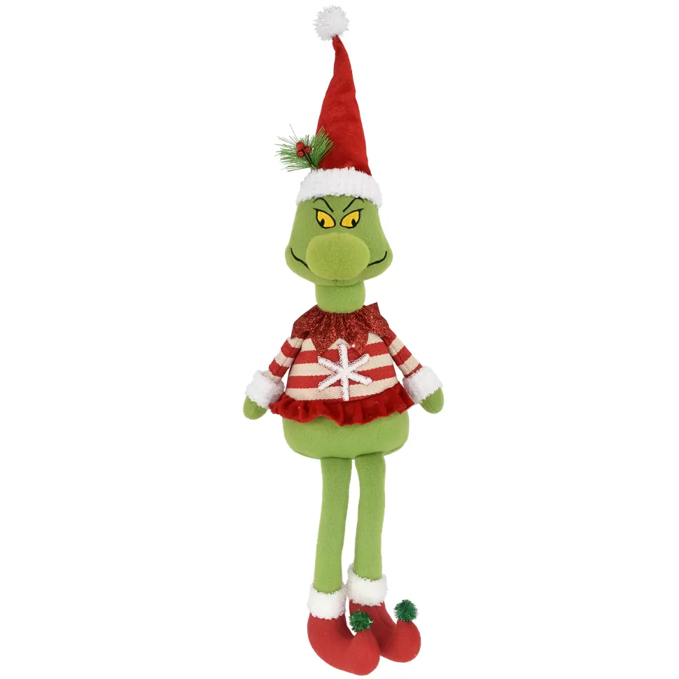 Christmas Forever PLUSH GRINCH SITTING DANGLING LEGS 25″ W/ SNOWFLAKE SWEATER RED/GREEN
