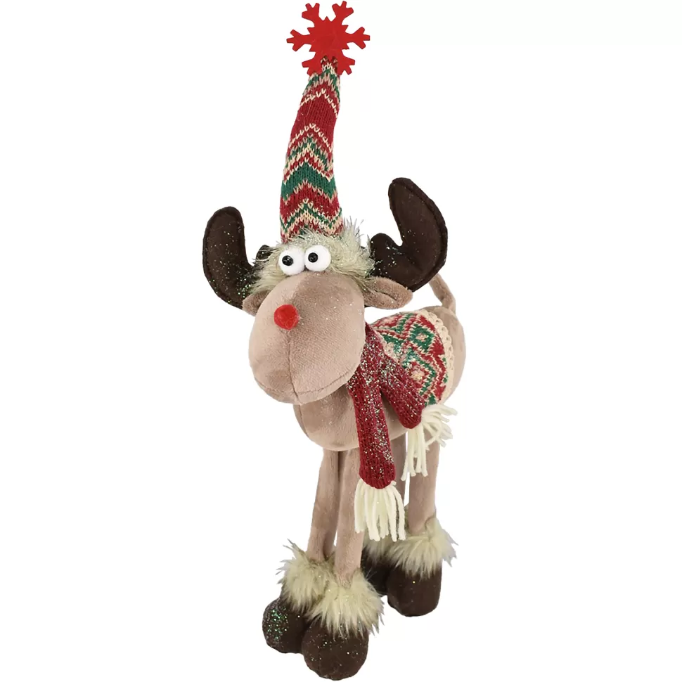 Christmas Forever PLUSH REINDEER STANDING 15″ W/ SNOWFLAKE SANTA HAT RED/GREEN