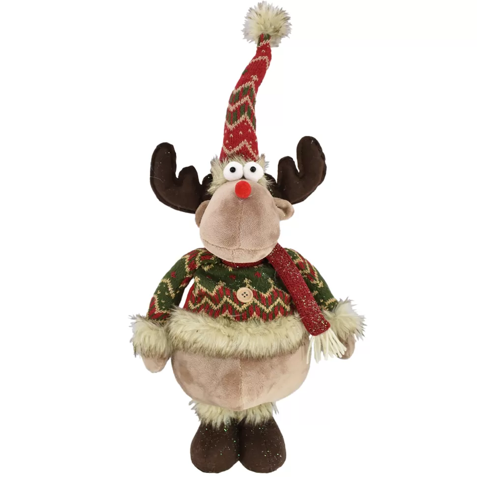 Christmas Forever PLUSH REINDEER STANDING 22″ W/ SANTA HAT RED/GREEN