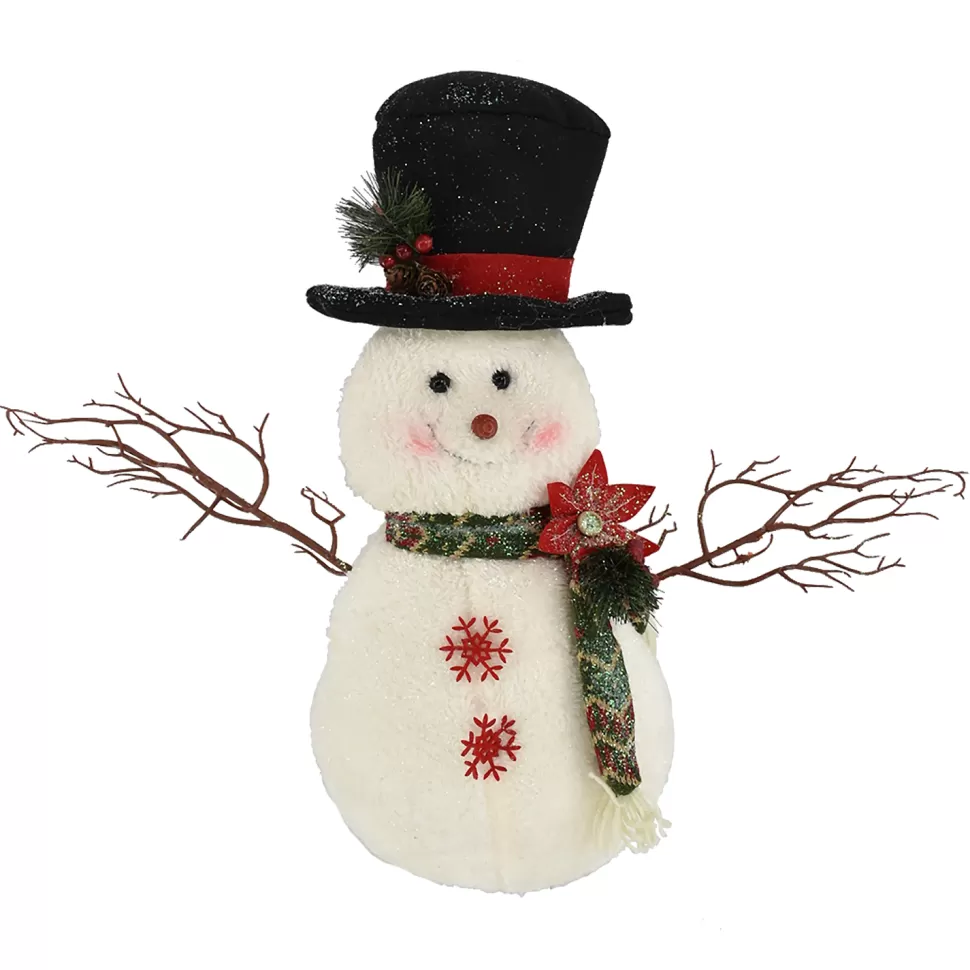 Christmas Forever PLUSH SNOWMAN 19″ W/ SCARF & TWIGS RED/GREEN