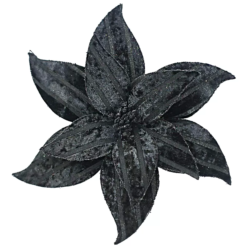Christmas Forever POINSETTIA HEAD BLACK 12″ VELVET W/ CLIP