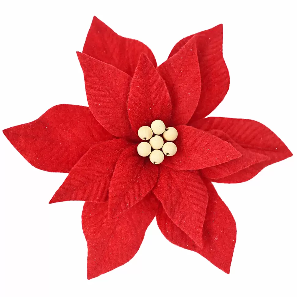 Christmas Forever POINSETTIA HEAD RED 11″ FELT W/ CLIP