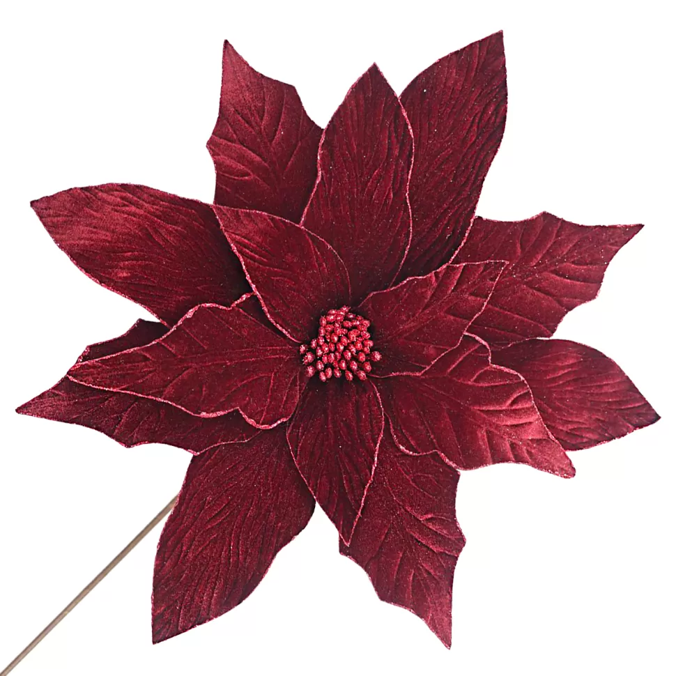 Christmas Forever POINSETTIA STEM BURGUNDY 18″ HEAD VELVET W/ 24″ STEM