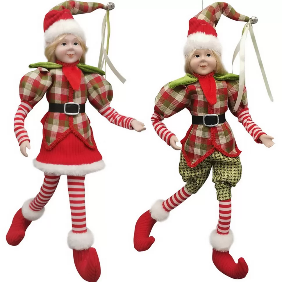 Kids Christmas Forever POSABLE BOY/ GIRL 18″ RED/ GREEN/ BEIGE CHECK