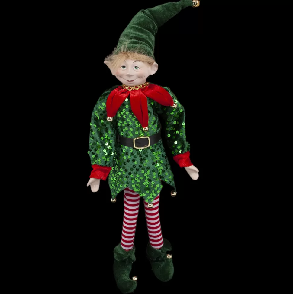 Christmas Forever POSABLE ELF 18″ BOY GREEN SEQUIN OUTFIT