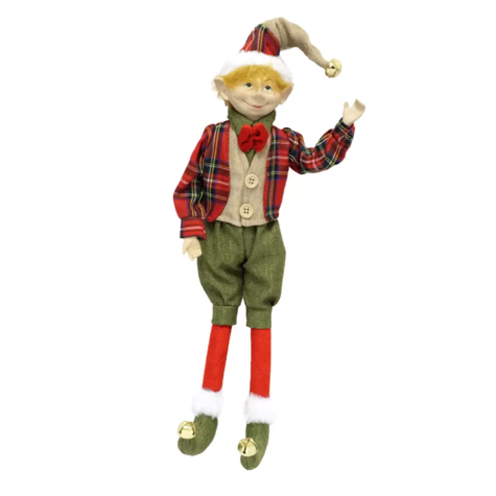 Christmas Forever POSABLE ELF 18″ BOY RED/ GREEN TARTAN