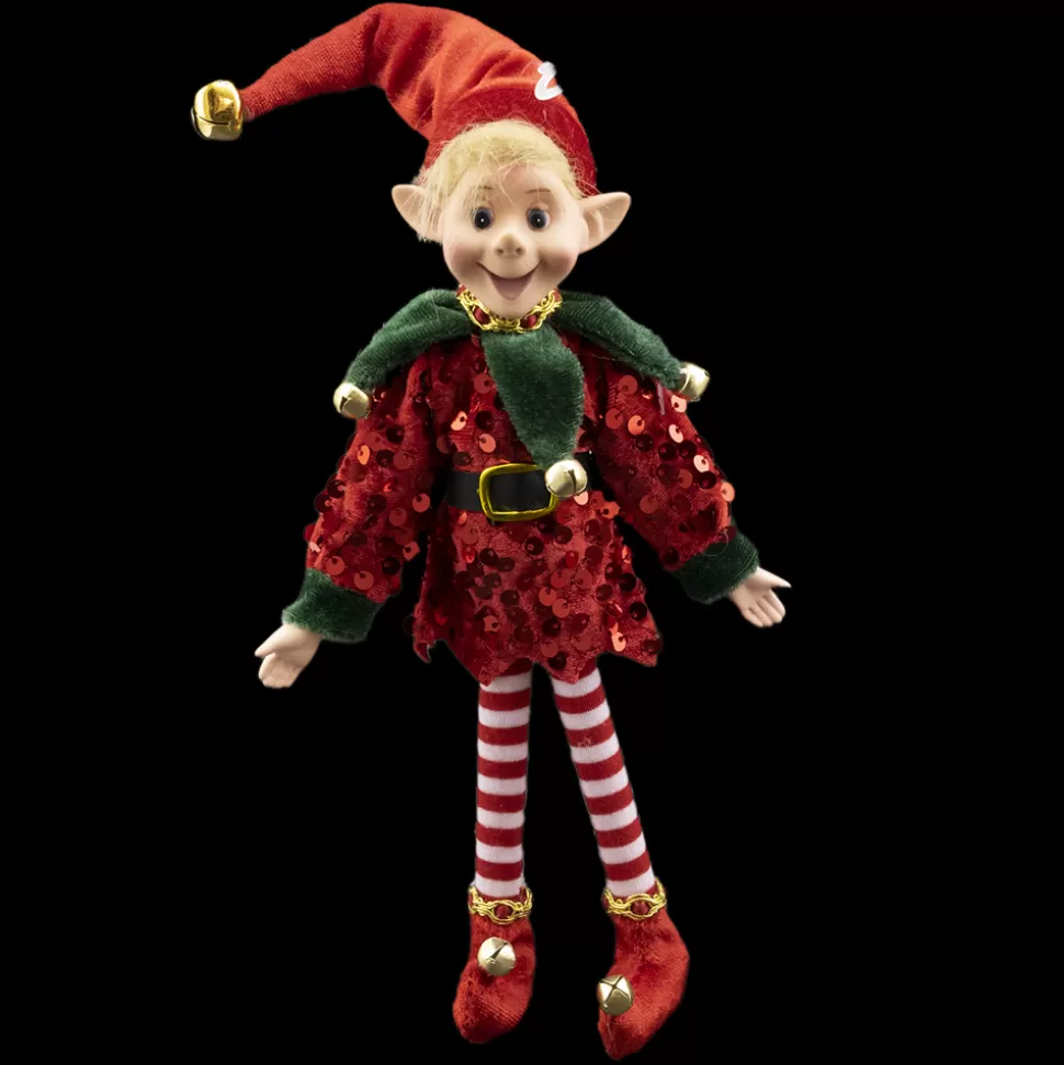 Christmas Forever POSABLE ELF BOY 10″ RED SEQUIN OUTFIT